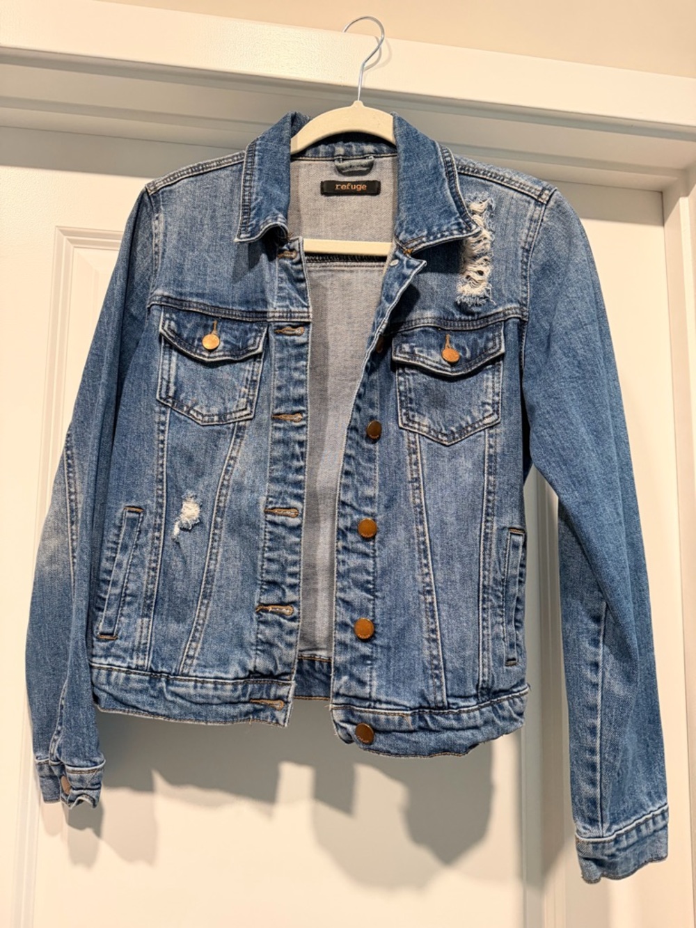 refuge Light Blue Distressed Denim Jean Jacket